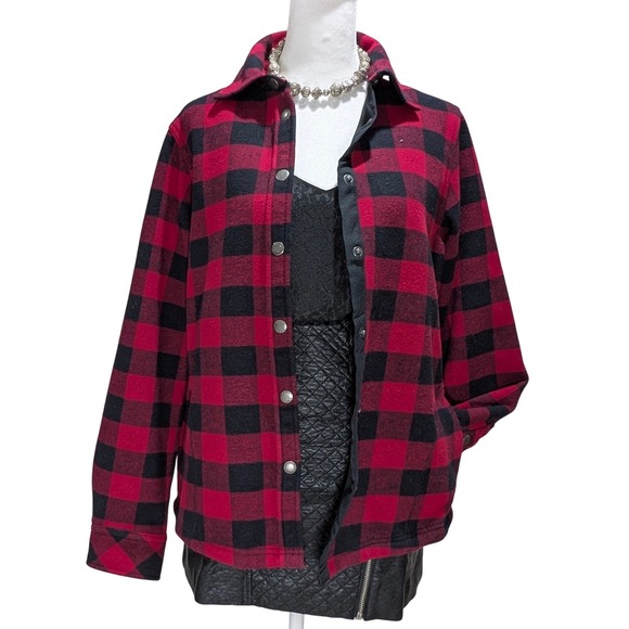 Orvis Jackets & Blazers - ORVIS Red Black Buffalo Plaid Fleece Lined Shacket Snap Button Gorpcore S‎